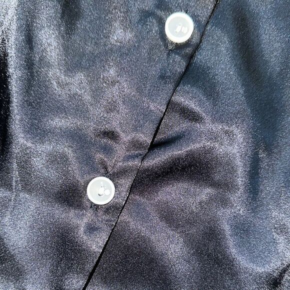 Black Satin Pajama Set with Elegant Contrast Piping - Picture 4 of 10